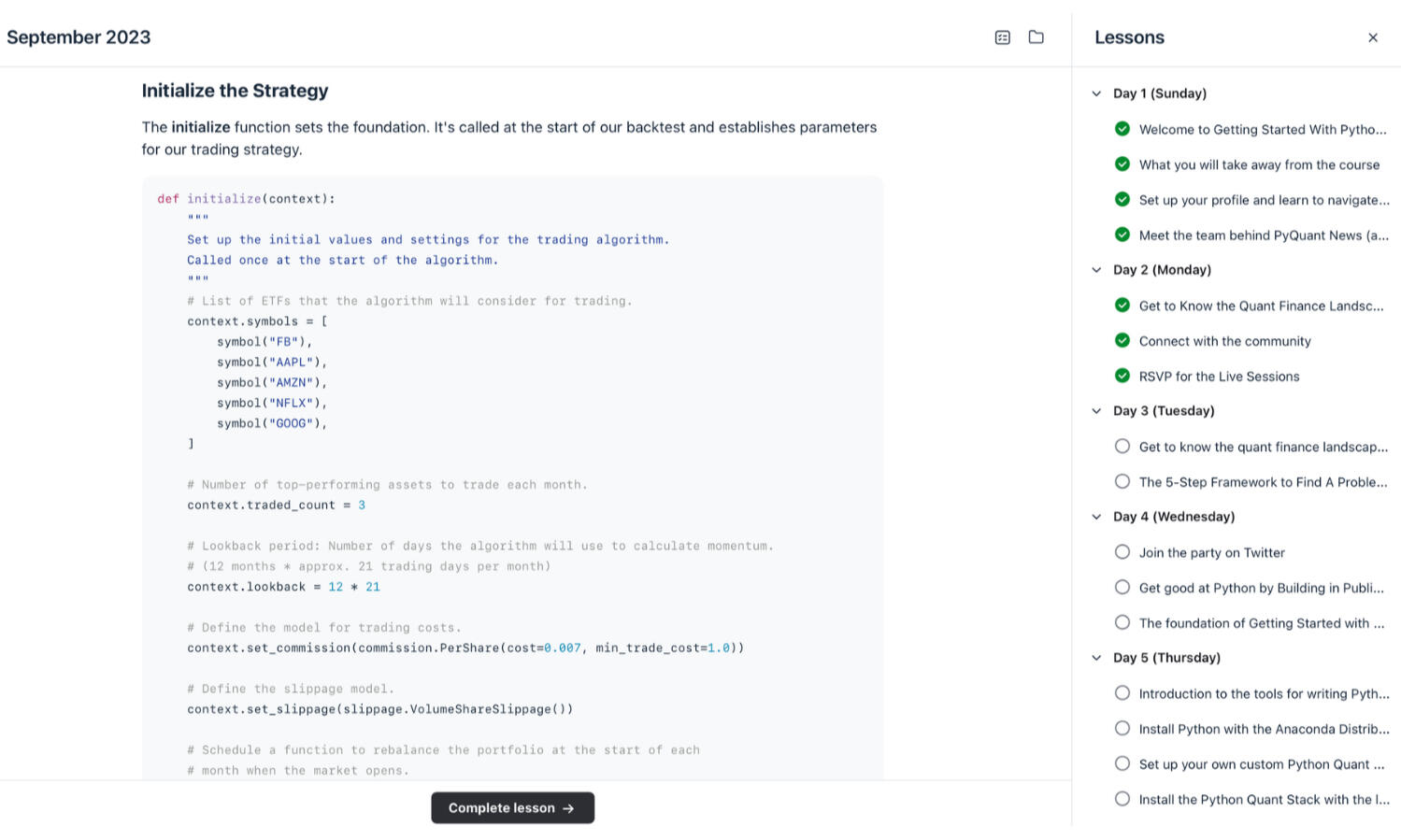 Get started with Python for algo trading and quant finance